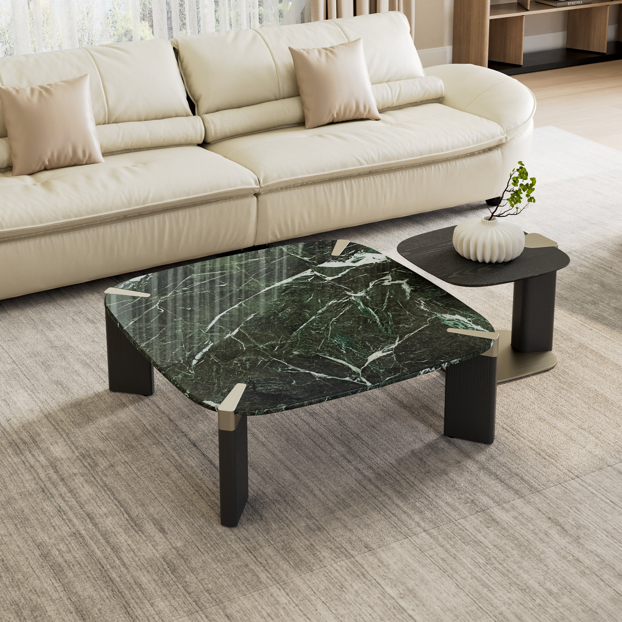 Brayden Studio Modern Green Marble Coffee Table Set With Side